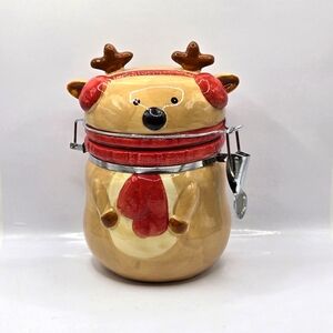 Reindeer Ceramic 7.5" Holiday Jar with Hinged Lid SWISS MISS CONAGRA FOODS Empty